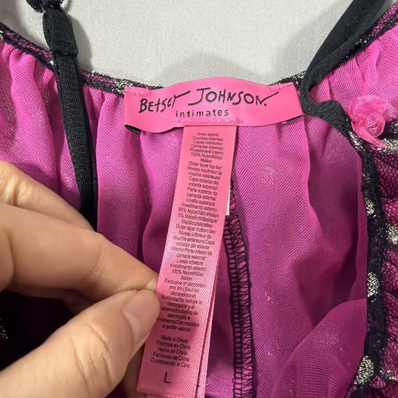 Betsey Johnson Womens Intimate Mesh Polka Babydoll Pink Black Nightgown Large - Picture 11 of 14